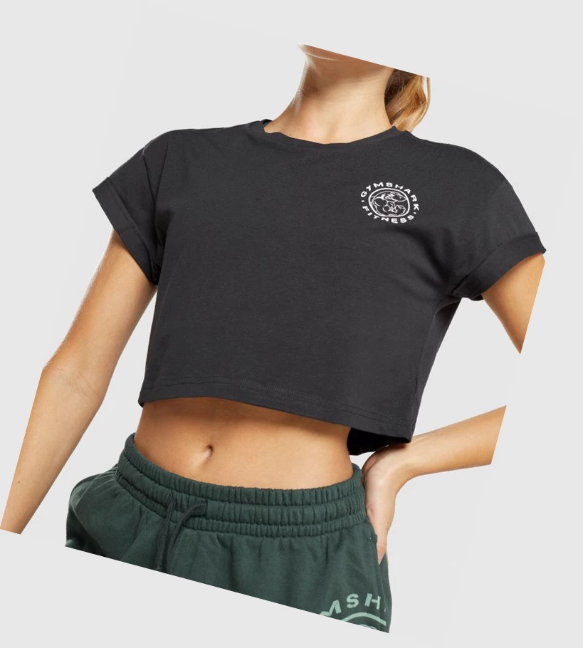 Gymshark Legacy Grafiske Crop T-skjorte Dame Svarte | HRJNQI062