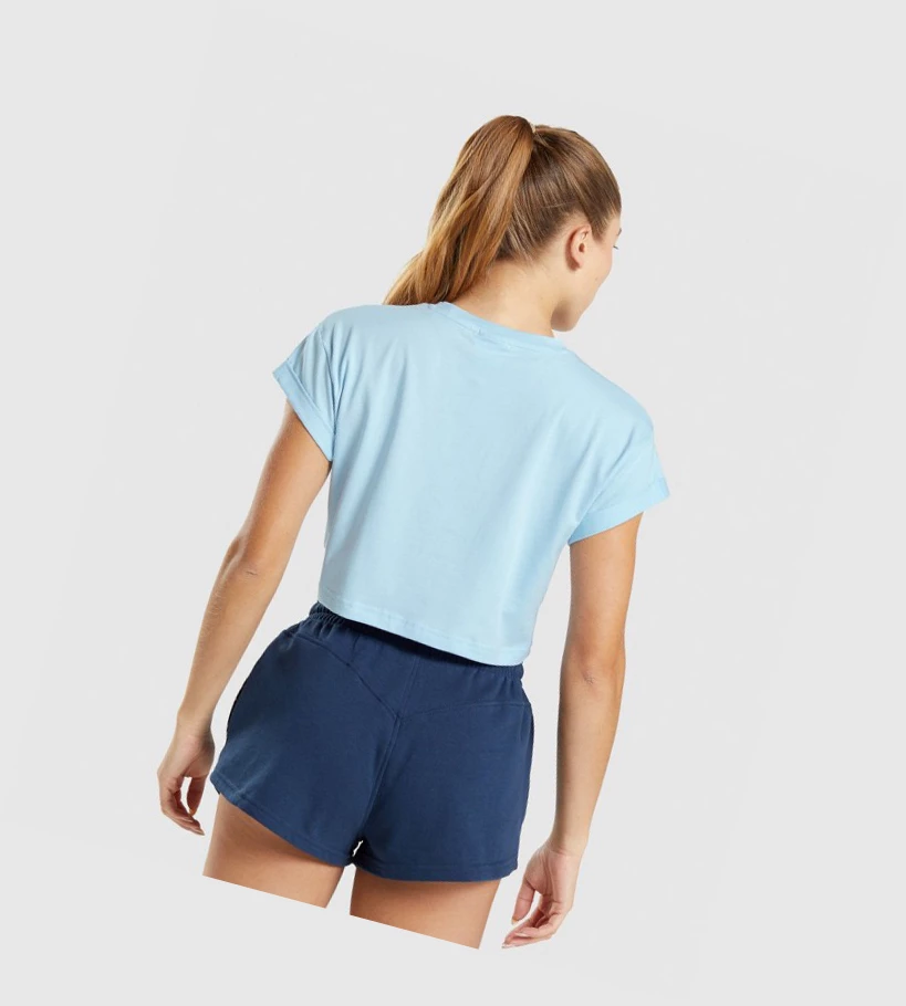 Gymshark Legacy Grafiske Crop T-skjorte Dame Blå | OLJQDG643