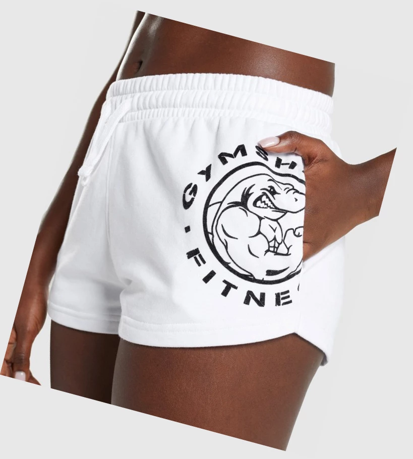 Gymshark Legacy Grafiske Shorts Dame Hvite | QYFVUN071