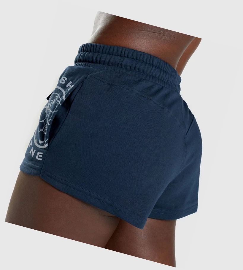 Gymshark Legacy Grafiske Shorts Dame Marineblå | RKZTVC172