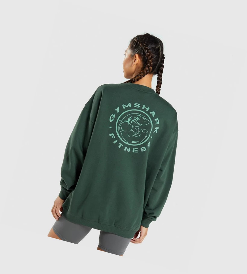 Gymshark Legacy Grafiske Sweatshirt Klær Dame Mørke Grønn | KZCMJY716