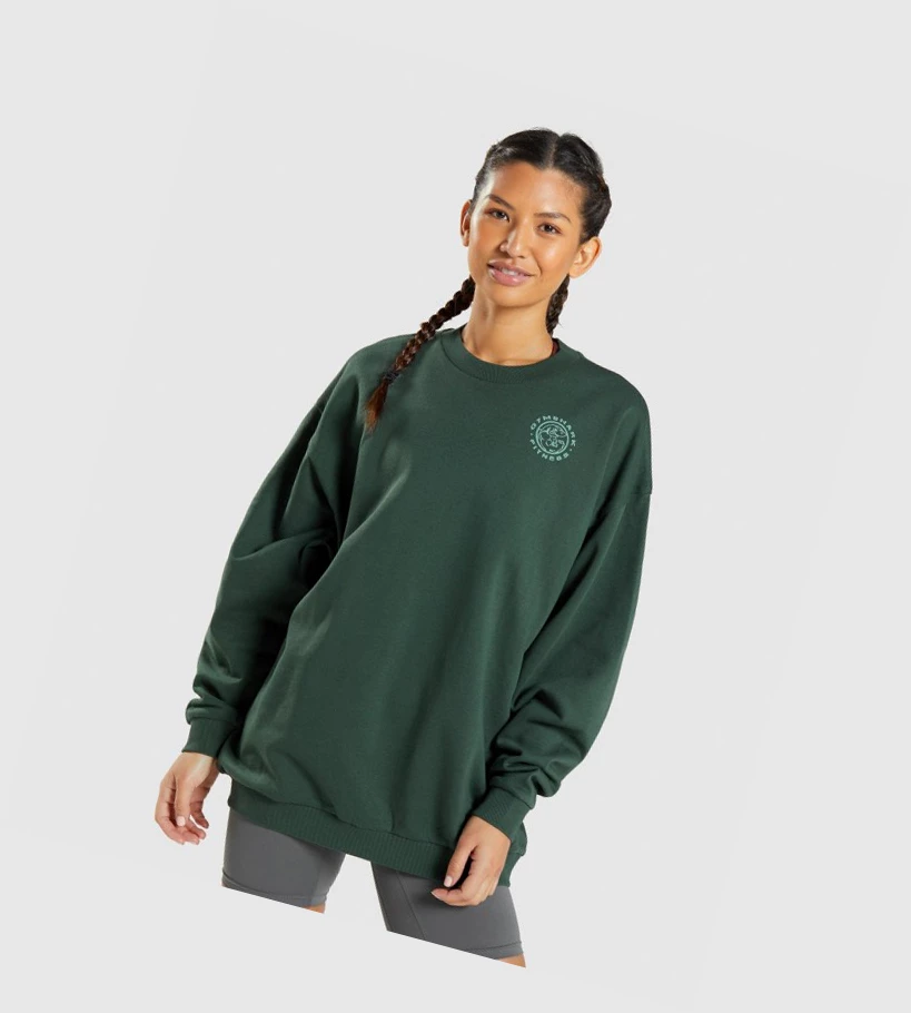 Gymshark Legacy Grafiske Sweatshirt Klær Dame Mørke Grønn | KZCMJY716