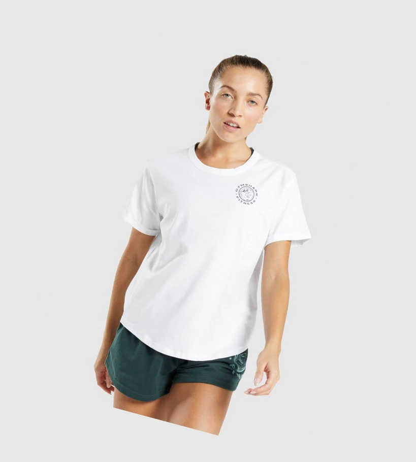 Gymshark Legacy Grafiske T-skjorte Dame Hvite | UXLODR835