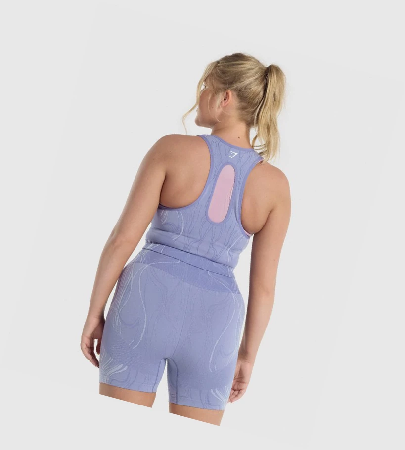 Gymshark Mercury Seamless Crop Singlet Dame Blå | WTSDVH719