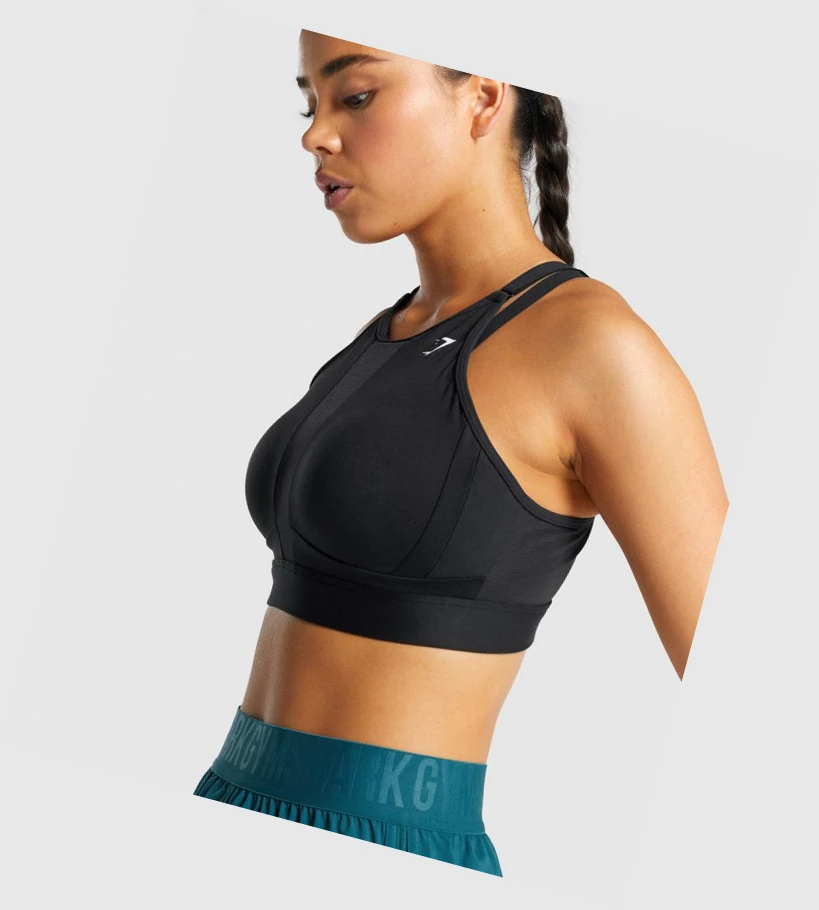 Gymshark Mesh Neckline Trenings Sports Bh Dame Svarte | QTKPEC271