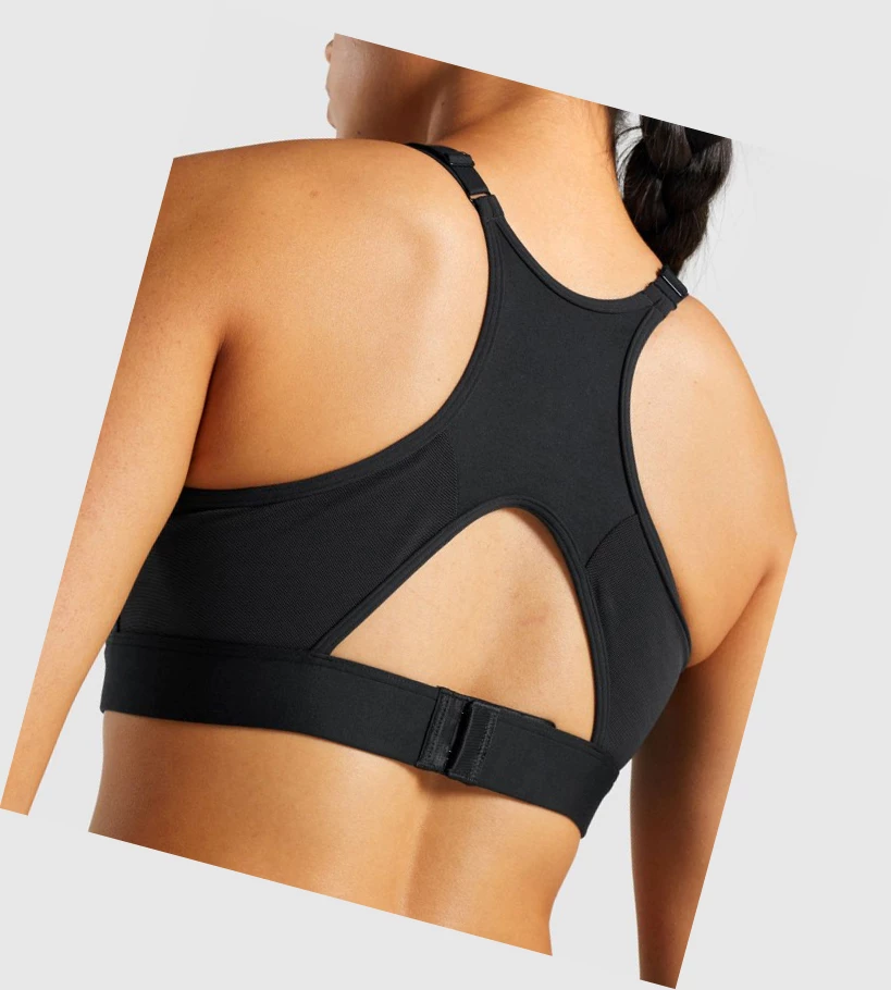 Gymshark Mesh Neckline Trenings Sports Bh Dame Svarte | QTKPEC271