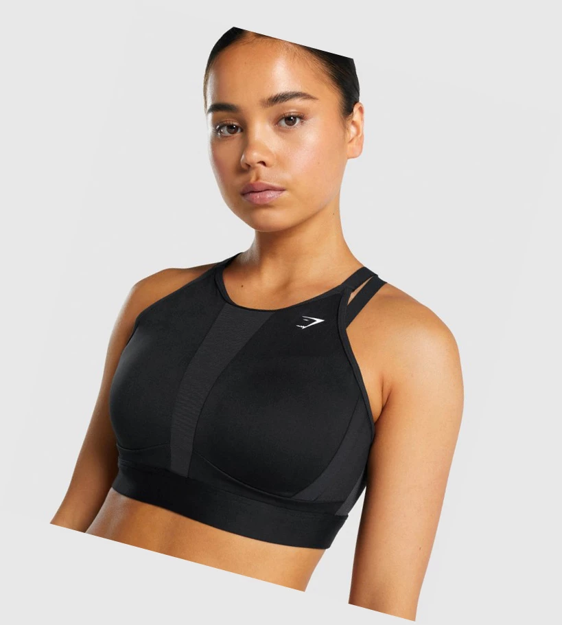 Gymshark Mesh Neckline Trenings Sports Bh Dame Svarte | QTKPEC271