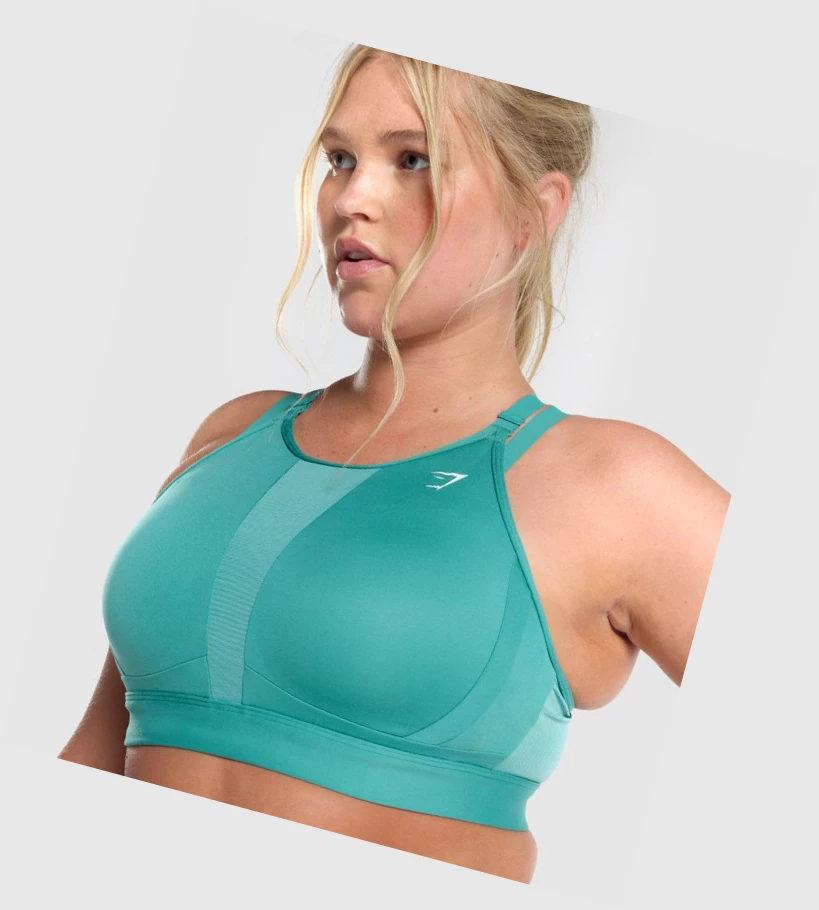 Gymshark Mesh Neckline Trenings Sports Bh Dame Turkis | QWXPAG975