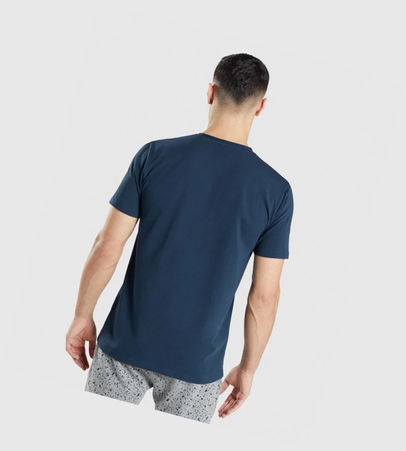 Gymshark Micro Print Block Infill T-skjorte Herre Marineblå | ABXPIU653