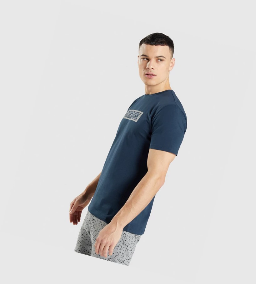 Gymshark Micro Print Block Infill T-skjorte Herre Marineblå | ABXPIU653