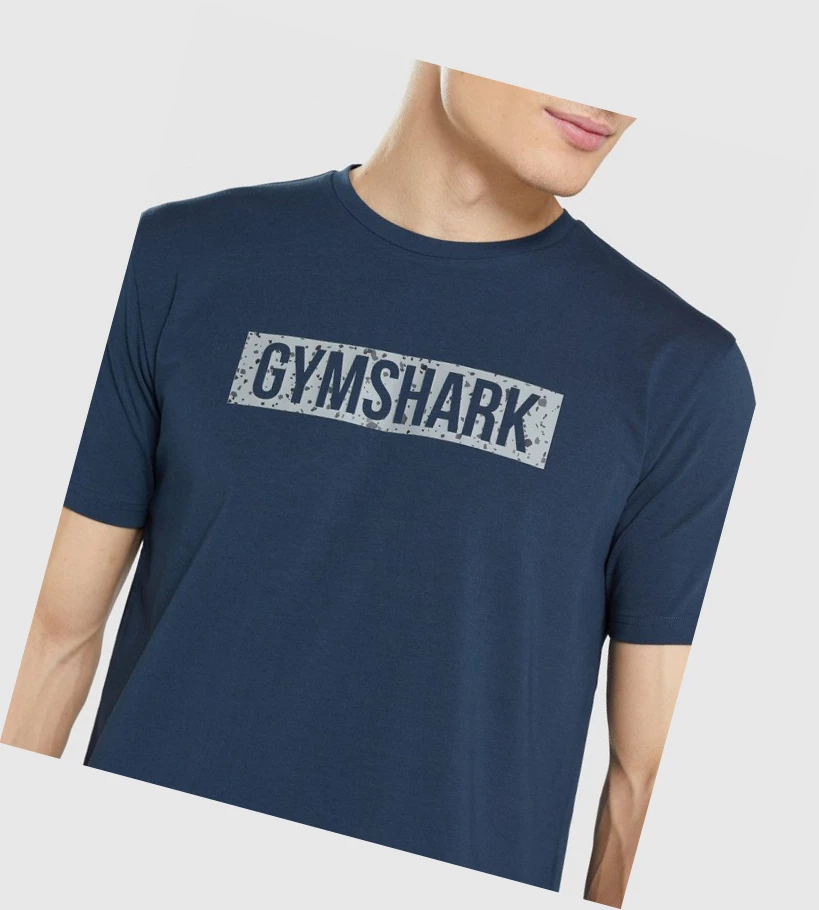 Gymshark Micro Print Block Infill T-skjorte Herre Marineblå | ABXPIU653