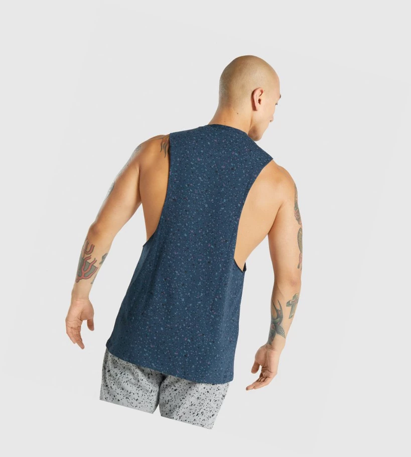 Gymshark Micro Print Drop Arm Singlet Herre Marineblå | RIMXCT154