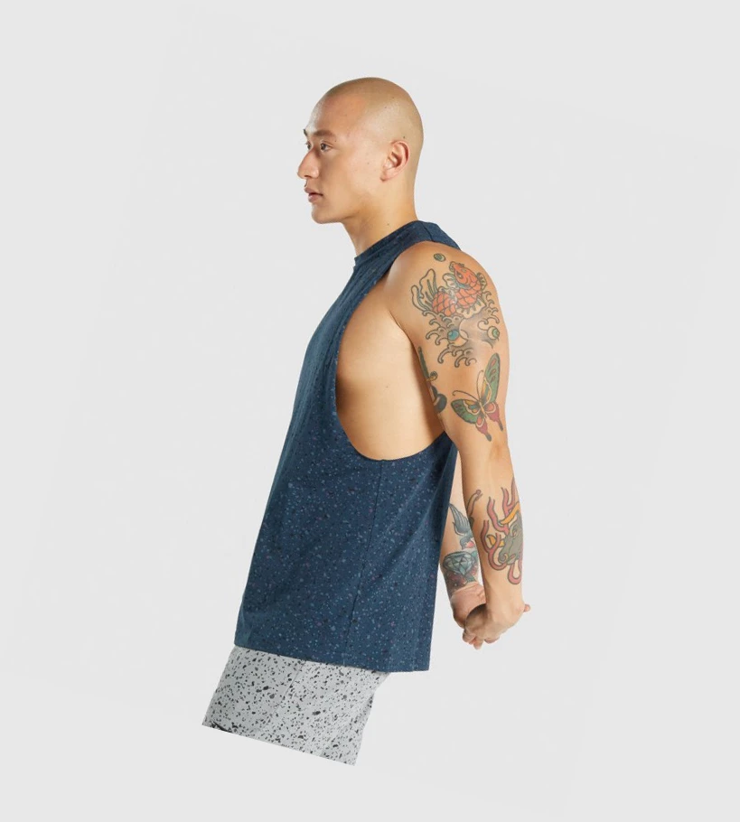 Gymshark Micro Print Drop Arm Singlet Herre Marineblå | RIMXCT154