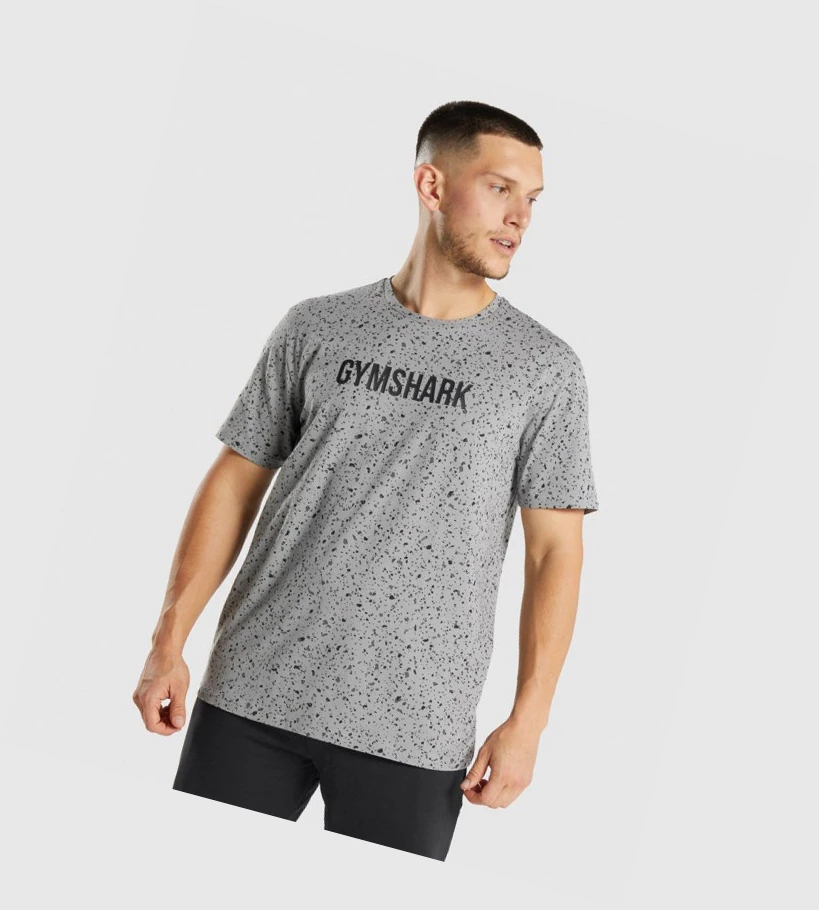 Gymshark Micro Print T-skjorte Herre Lyse Grå | VAHDSG620