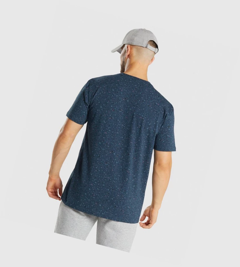 Gymshark Micro Print T-skjorte Herre Marineblå | VJSWPM652