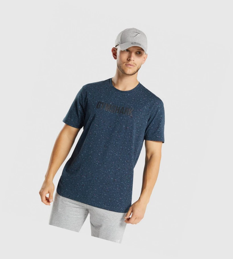 Gymshark Micro Print T-skjorte Herre Marineblå | VJSWPM652