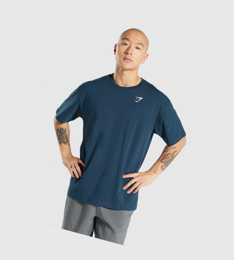 Gymshark Oversized T-skjorte Herre Marineblå | OGNWQE461