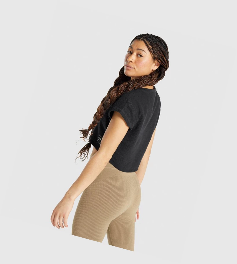 Gymshark Pause Crop Top Gensere Dame Svarte | DINJVS726