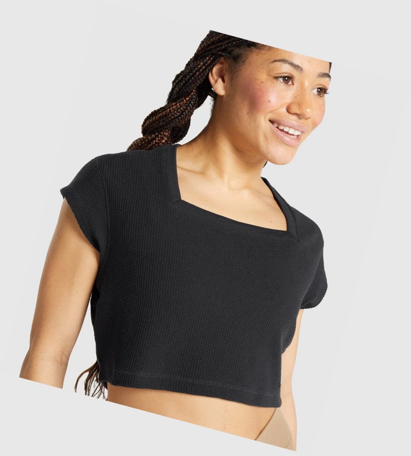 Gymshark Pause Crop Top Gensere Dame Svarte | DINJVS726