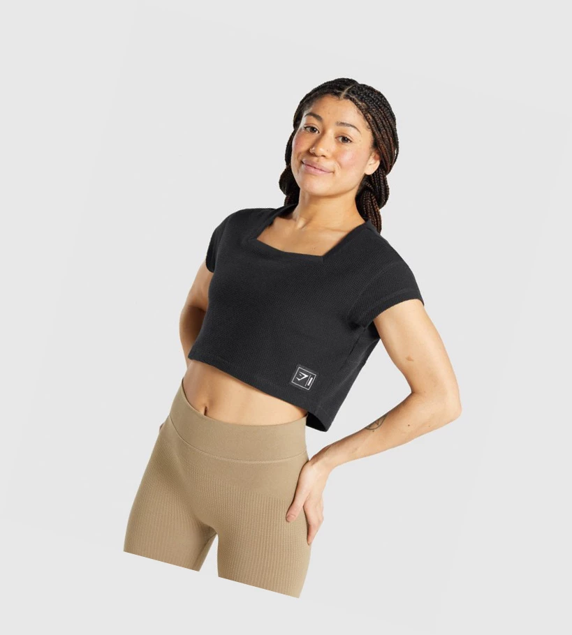 Gymshark Pause Crop Top Gensere Dame Svarte | DINJVS726