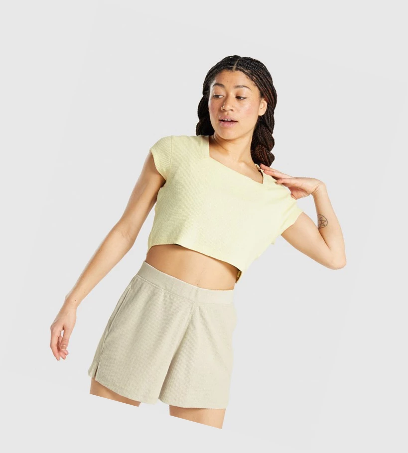 Gymshark Pause Crop Top T-skjorte Dame Gul | NUBVIT795