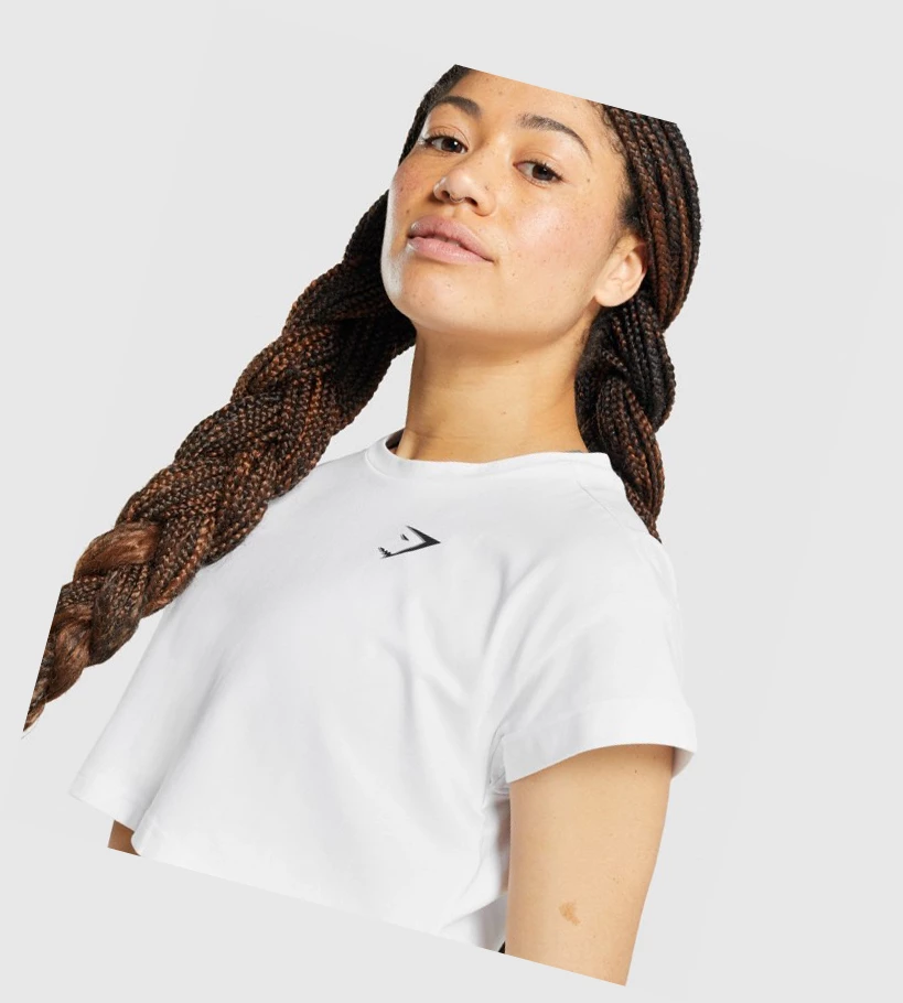 Gymshark Pre-Workout Grafiske Crop T-skjorte Dame Hvite | DIVRUO350