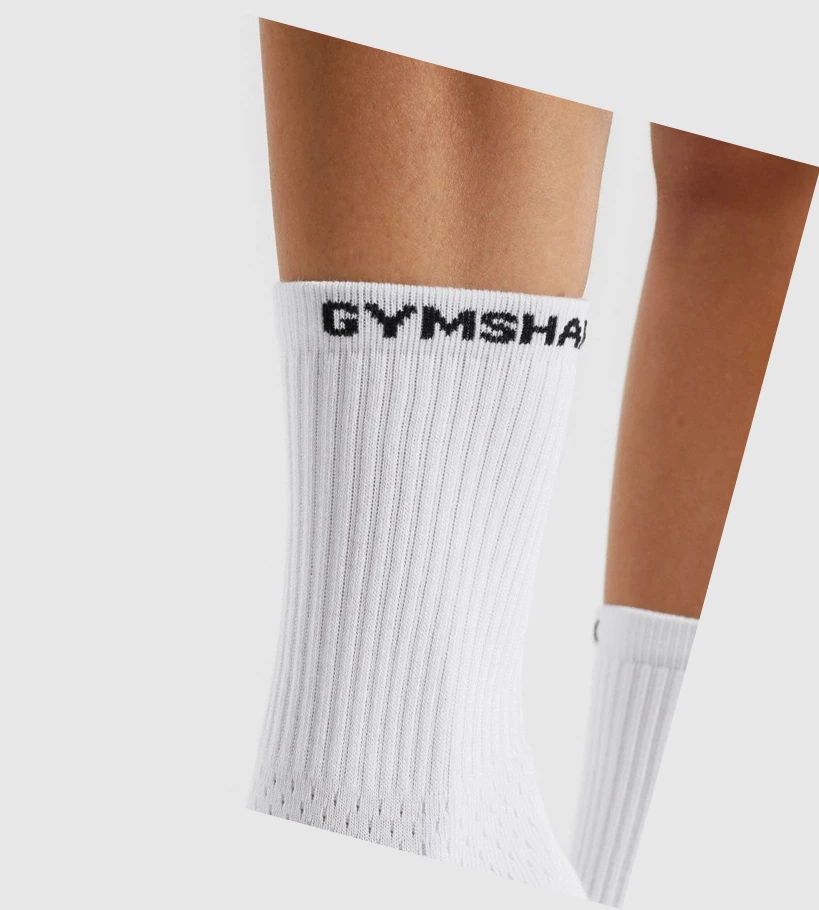 Gymshark Premium Logo 1pk Sokker Dame Hvite | ZVHPXS826