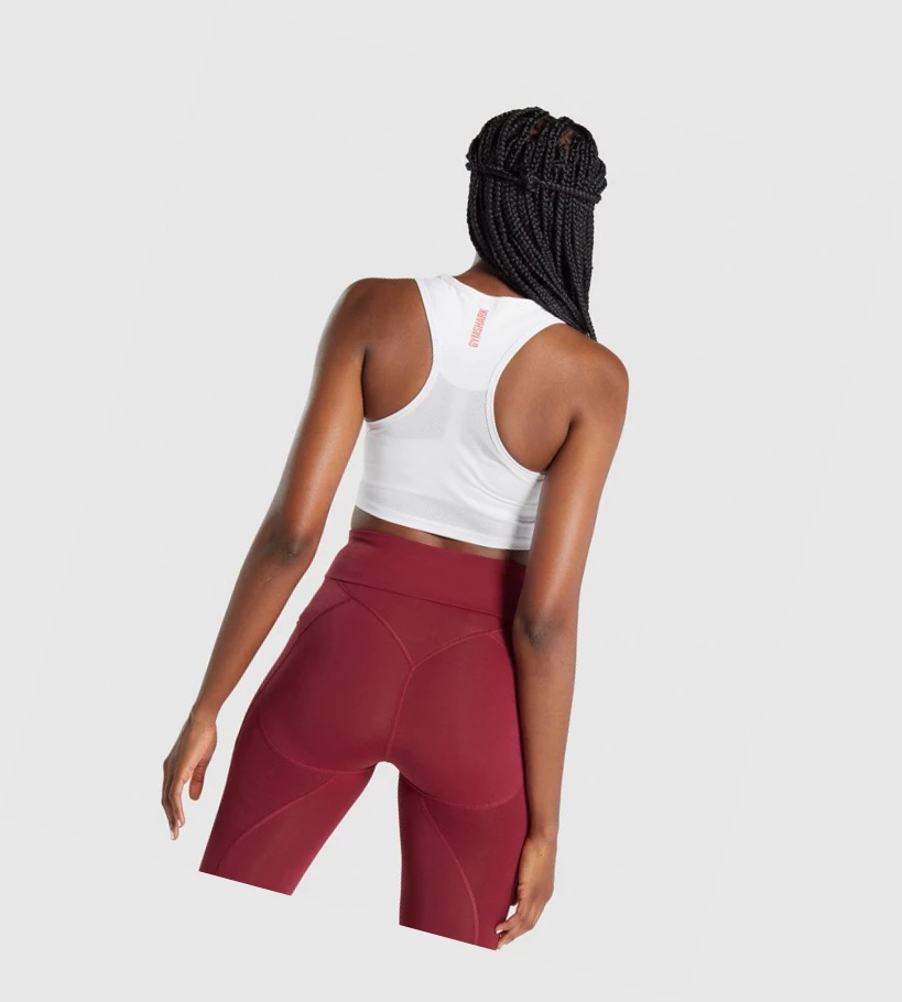 Gymshark Pulse Crop Singlet Dame Hvite | OZVFSU763