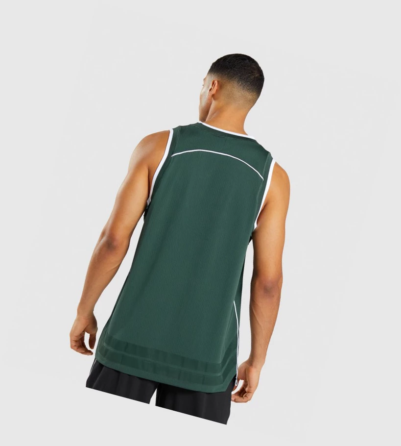 Gymshark Recess Basketball Singlet Herre Obsidian Grønn Hvite | LXOCRU731