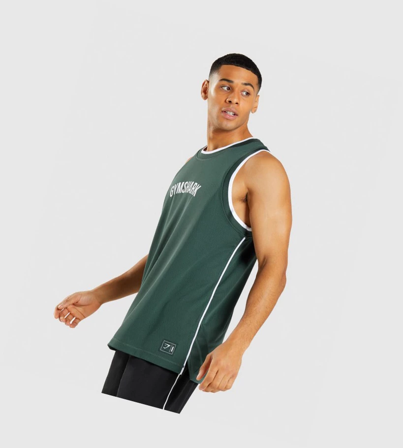 Gymshark Recess Basketball Singlet Herre Obsidian Grønn Hvite | LXOCRU731