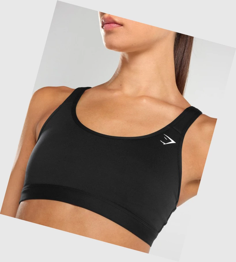 Gymshark Scoop Neck Trenings Sports Bh Dame Svarte | FYSCNT574