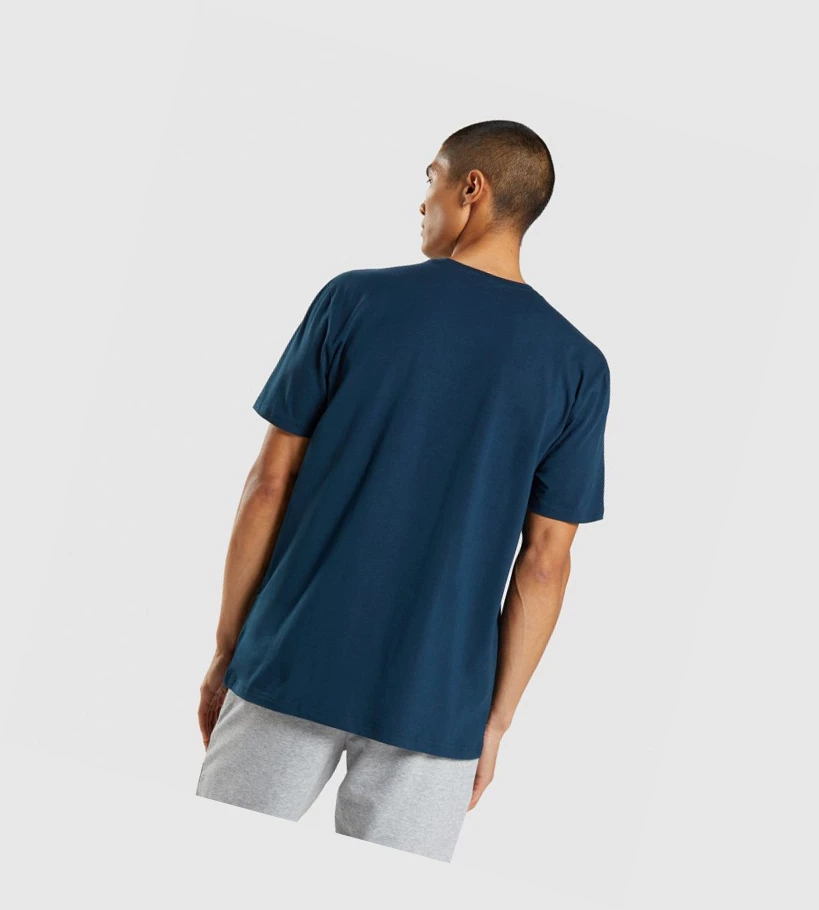 Gymshark Sharkhead Infill T-skjorte Herre Marineblå | ERFAJS589