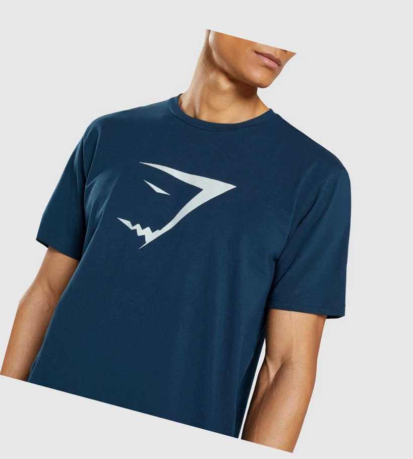 Gymshark Sharkhead Infill T-skjorte Herre Marineblå | ERFAJS589