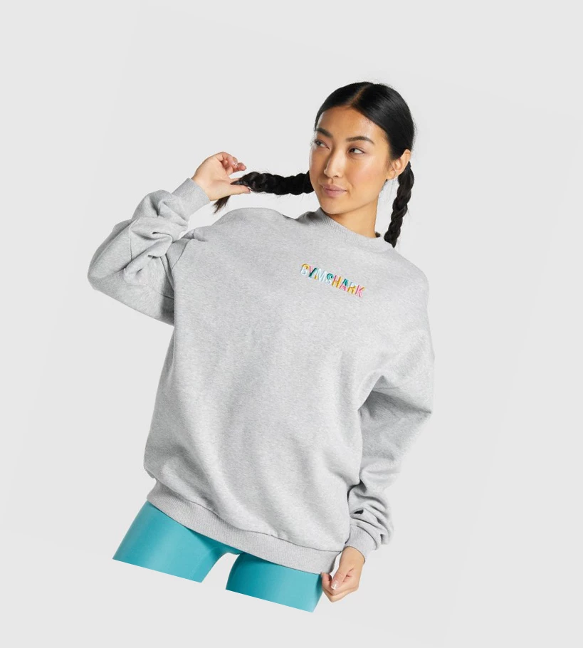 Gymshark Sundae Grafiske Oversized Sweatshirt Klær Dame Lyse Grå | PZAWFE549