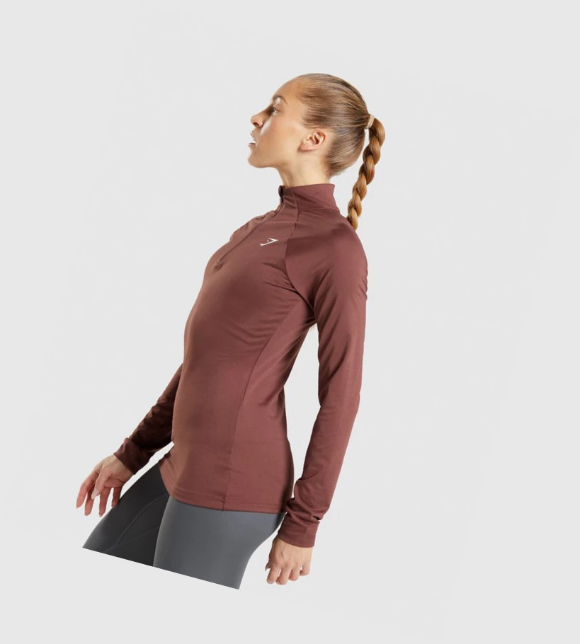 Gymshark Trenings 1/4 Zip Klær Dame Rosa Brune | XDISAR675