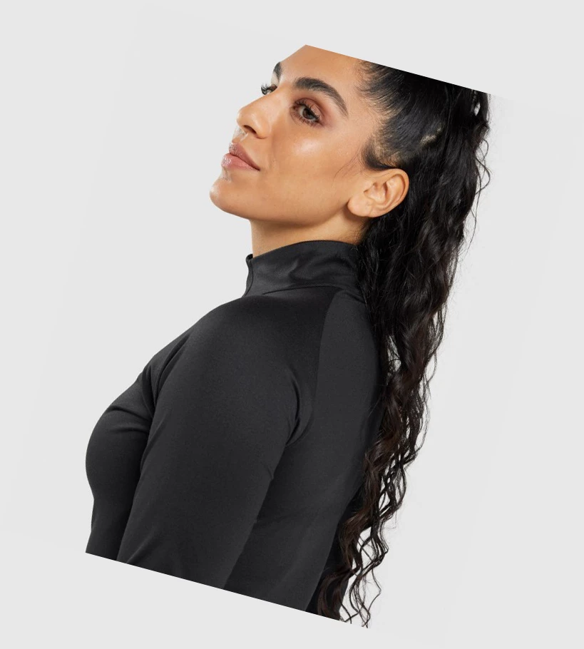 Gymshark Trenings 1/4 Zip Klær Dame Svarte | EZCKJB093