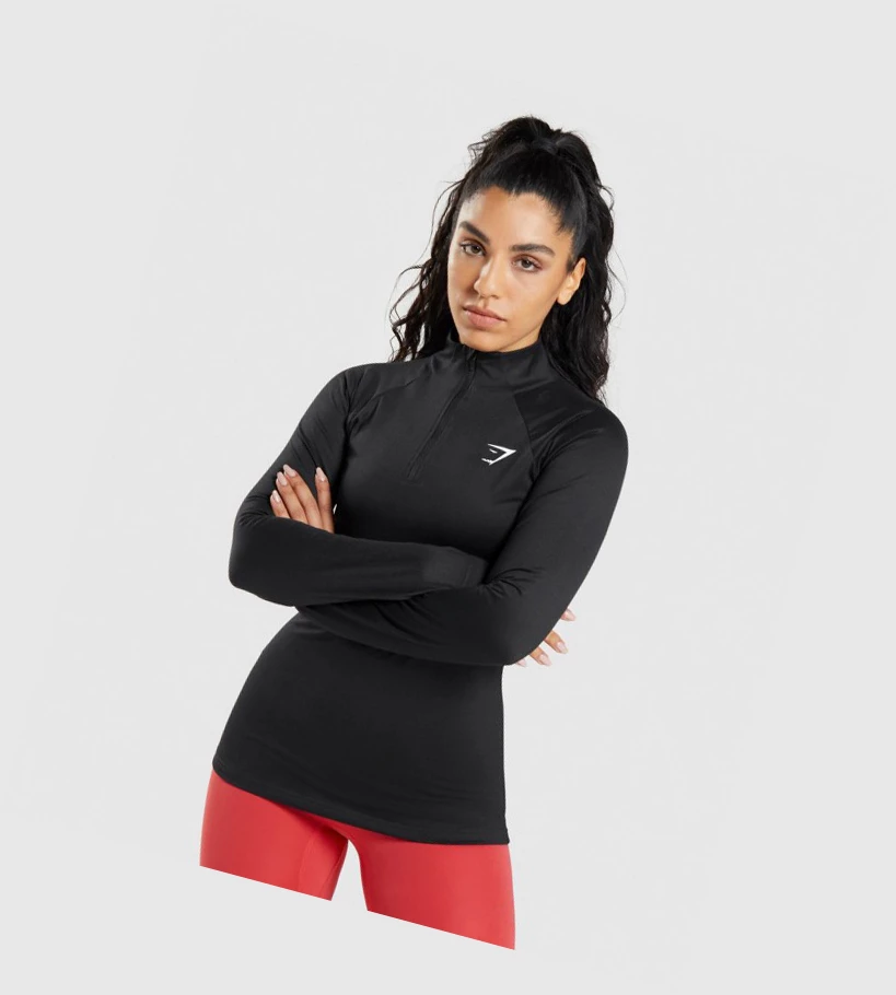 Gymshark Trenings 1/4 Zip Klær Dame Svarte | EZCKJB093