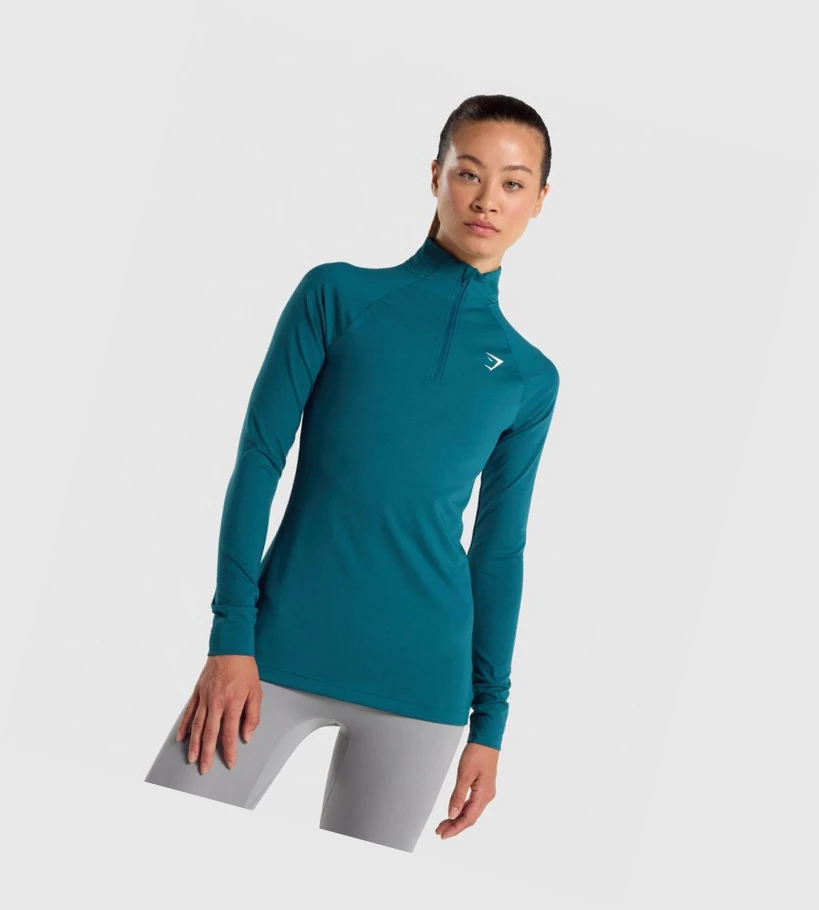 Gymshark Trenings 1/4 Zip Klær Dame Turkis | FUHIPC256