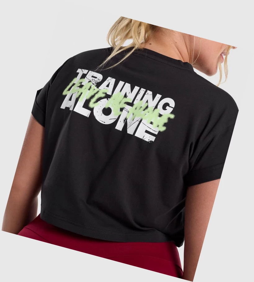 Gymshark Trenings Alone Grafiske Crop Gensere Dame Svarte | BKICPZ632