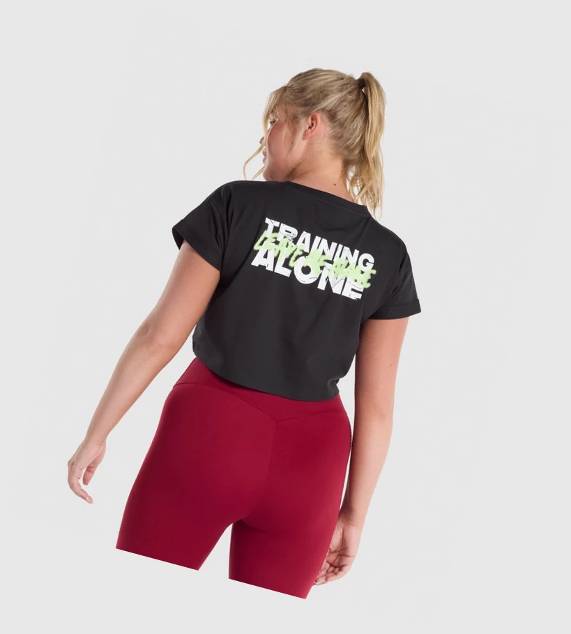 Gymshark Trenings Alone Grafiske Crop Gensere Dame Svarte | BKICPZ632