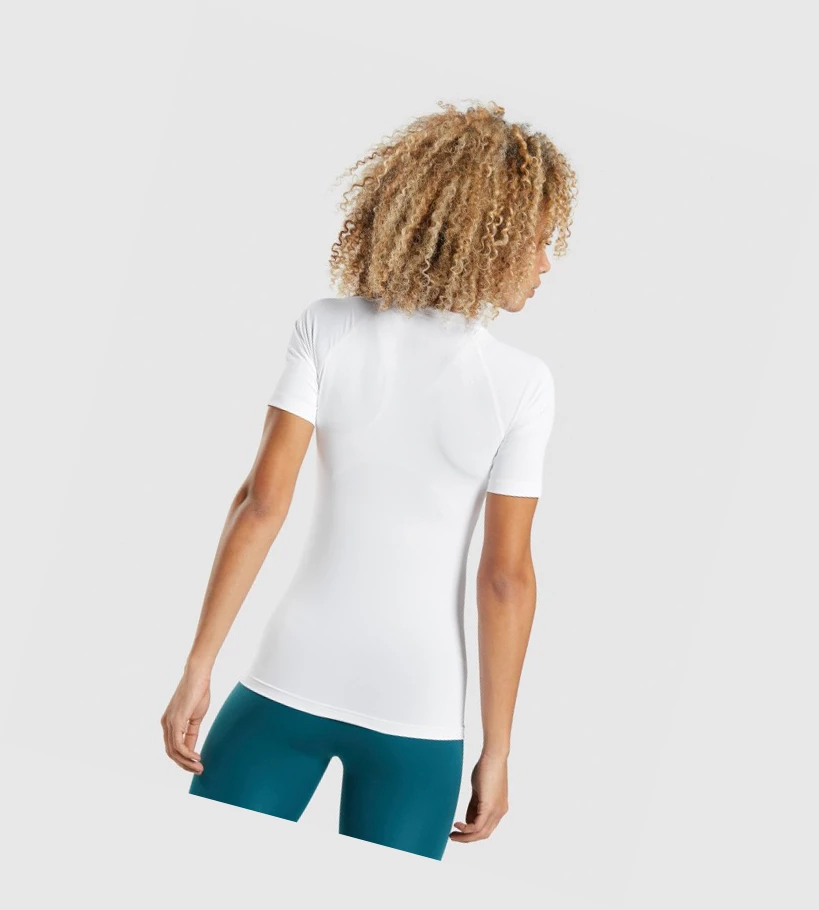 Gymshark Trenings Baselayer T-skjorte Dame Hvite | UTZLGO749