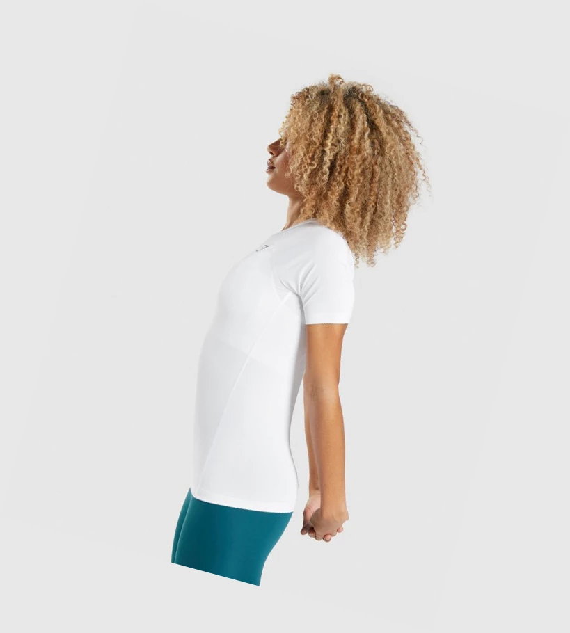 Gymshark Trenings Baselayer T-skjorte Dame Hvite | UTZLGO749