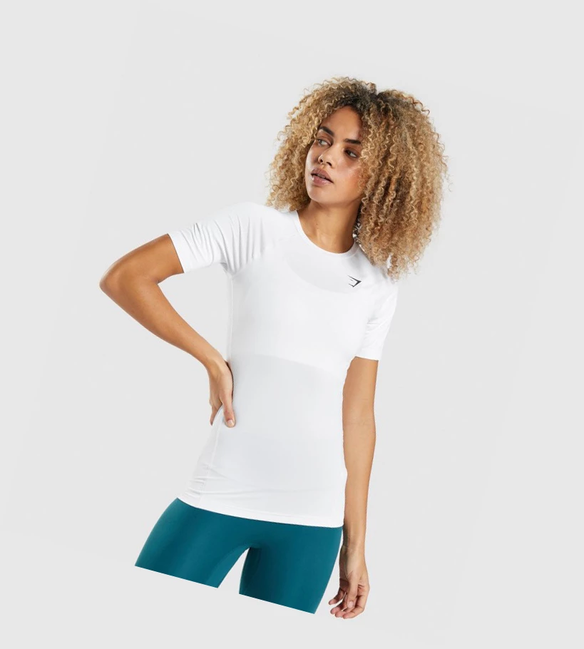 Gymshark Trenings Baselayer T-skjorte Dame Hvite | UTZLGO749