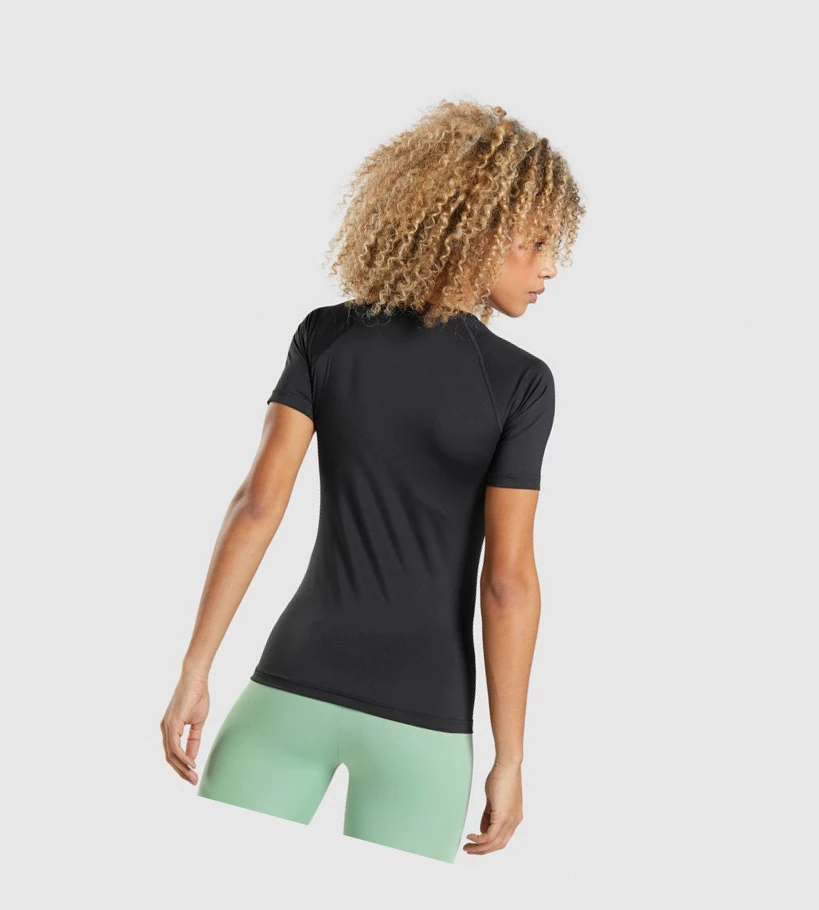 Gymshark Trenings Baselayer T-skjorte Dame Svarte | WEFPMN748