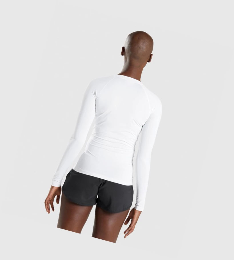 Gymshark Trenings Baselayer Top T-skjorte Dame Hvite | CQIFKW863