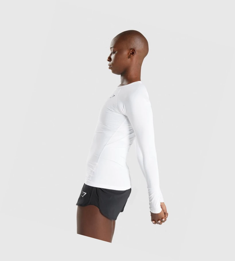 Gymshark Trenings Baselayer Top T-skjorte Dame Hvite | CQIFKW863