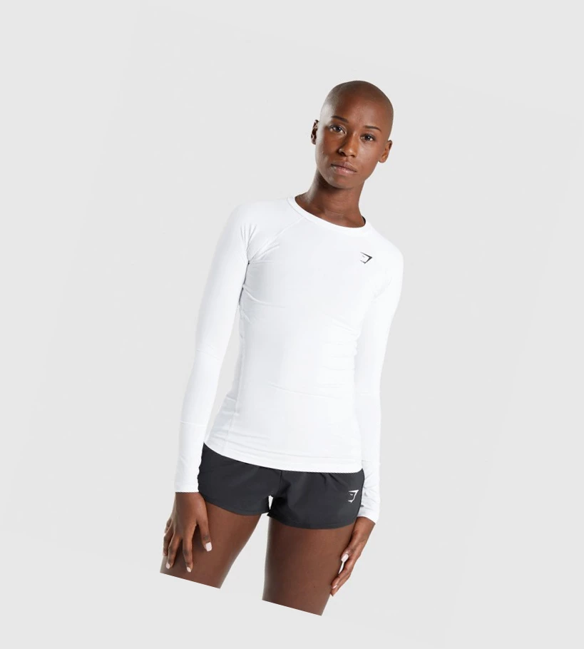 Gymshark Trenings Baselayer Top T-skjorte Dame Hvite | CQIFKW863