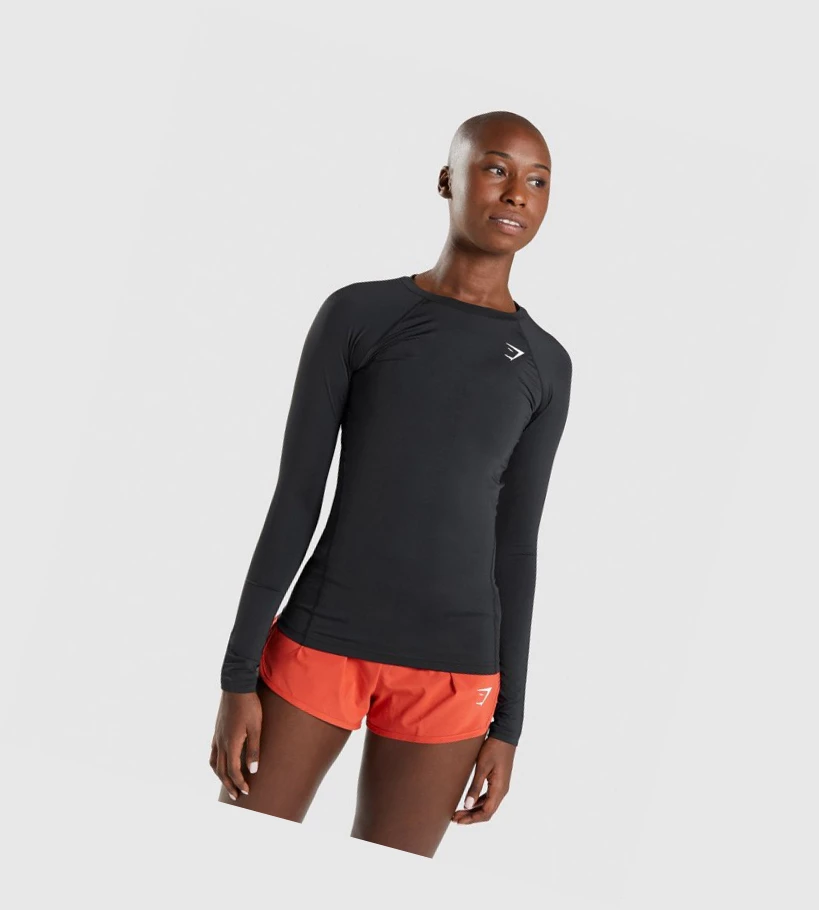 Gymshark Trenings Baselayer Top T-skjorte Dame Svarte | VECKOS534