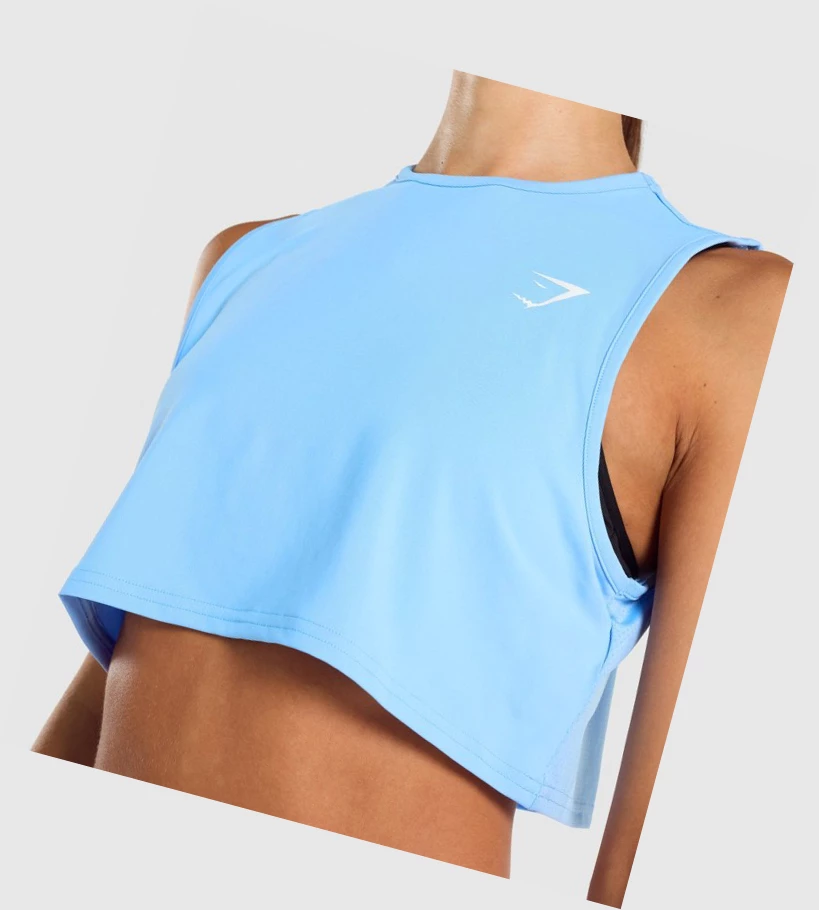 Gymshark Trenings Crop Singlet Dame Lyse Blå | GHURPX937