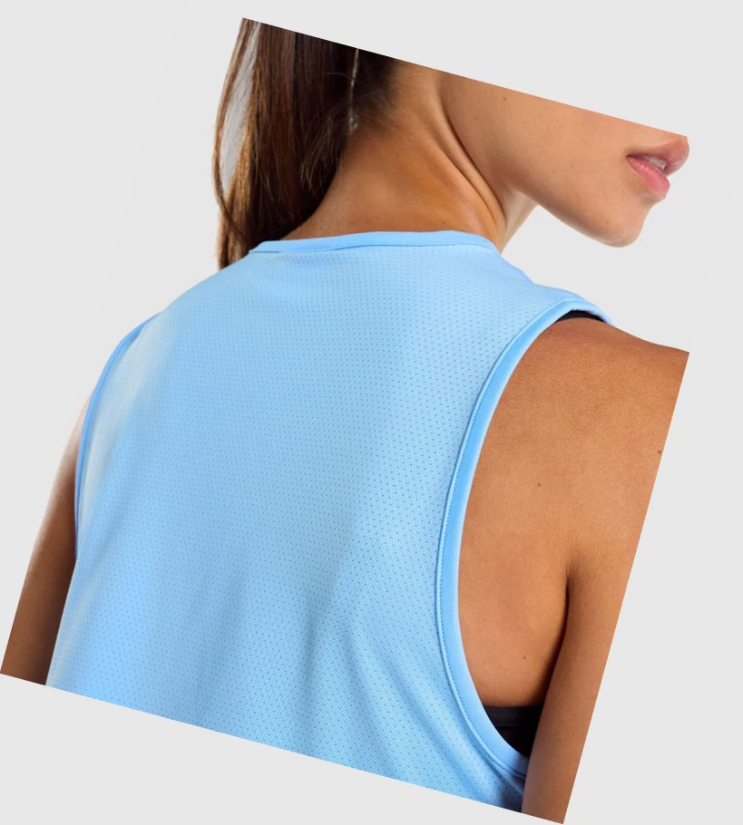 Gymshark Trenings Crop Singlet Dame Lyse Blå | GHURPX937